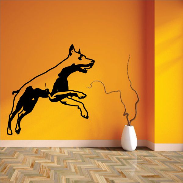 Sprinting Doberman Pinscher wall decal, black outline dog in motion