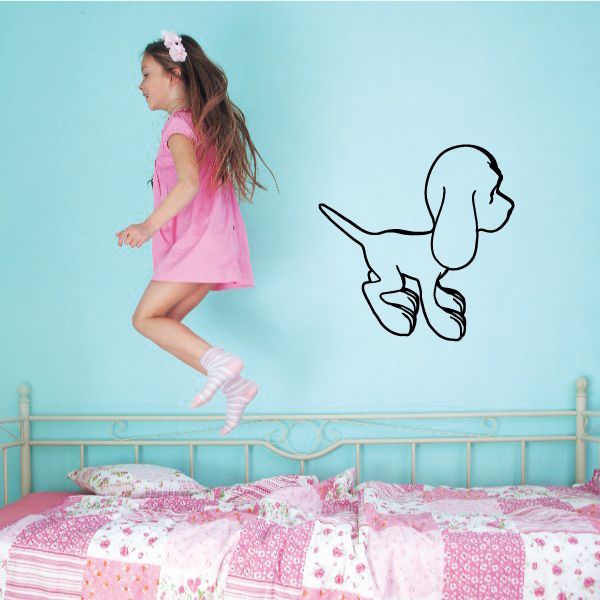 Cartoon dog outline wall decal with paw and tail details