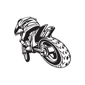 Dirt bike decal with black-and-white starting bike graphic