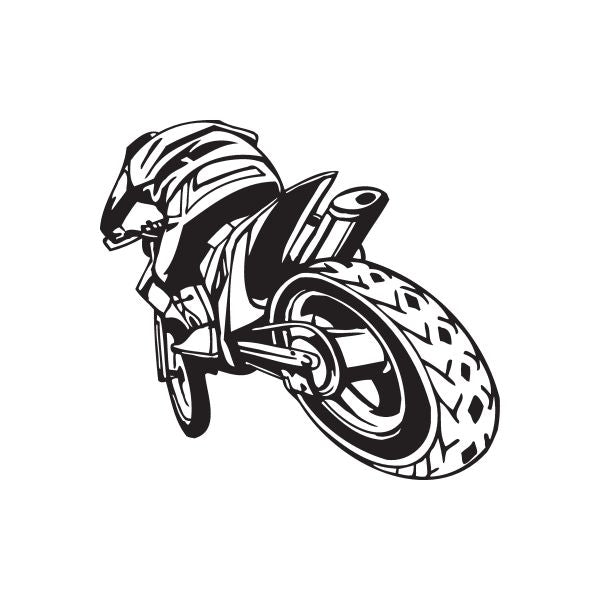 Dirt bike decal with black-and-white starting bike graphic