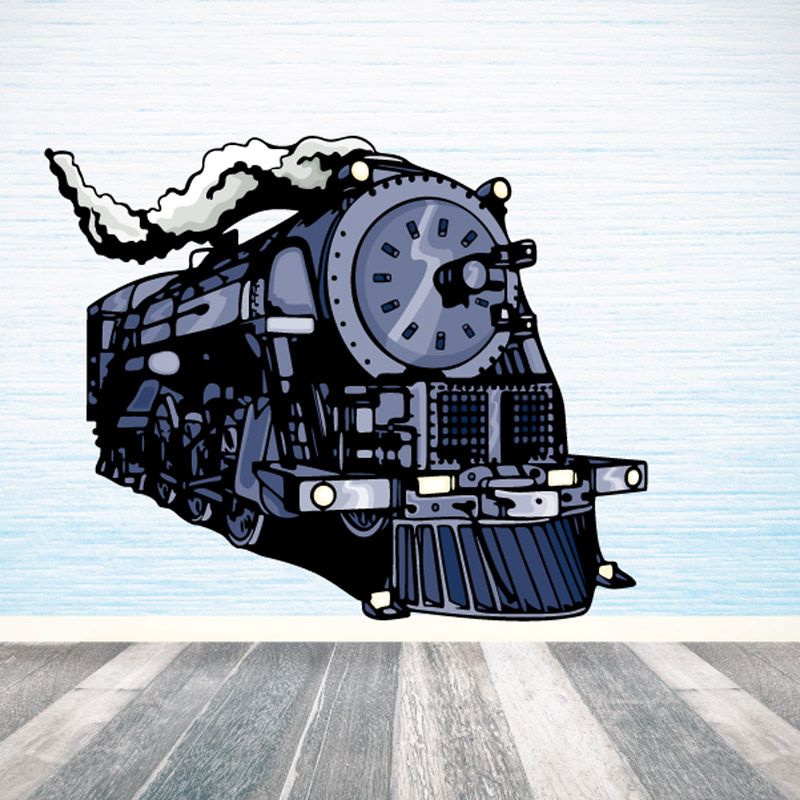 Steam engine sticker with detailed dark blue locomotive illustration