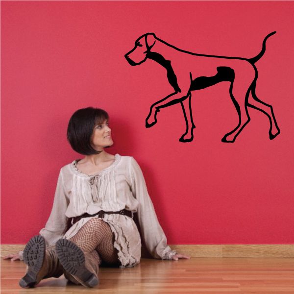 Black Great Dane stepping decal with detailed linework on red background