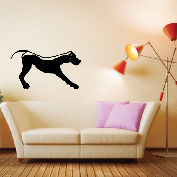 Stretching Great Dane wall decal, black dog silhouette