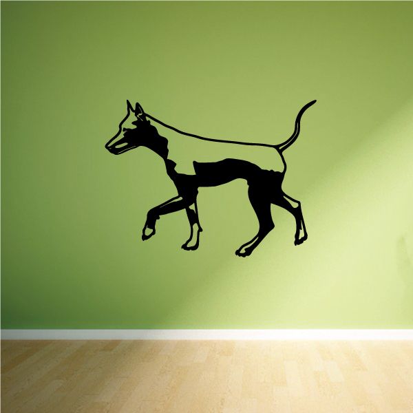 Doberman Pinscher decal of a black strolling dog silhouette on a light surface