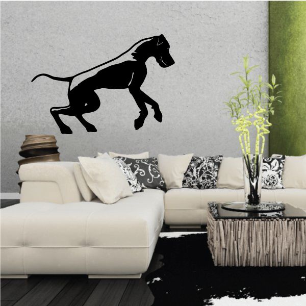 Great Dane dog silhouette decal in black, surprised jumping pose