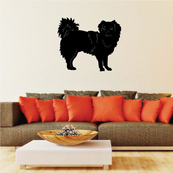 Tibetan Spaniel wall decal featuring a black dog silhouette with detailed fur