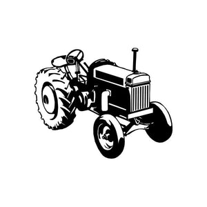 Detailed tractor decal in black line art, tractor with wheels and exhaust stack