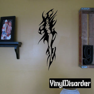 Tribal woman design wall decal with black silhouette, decorative scroll details