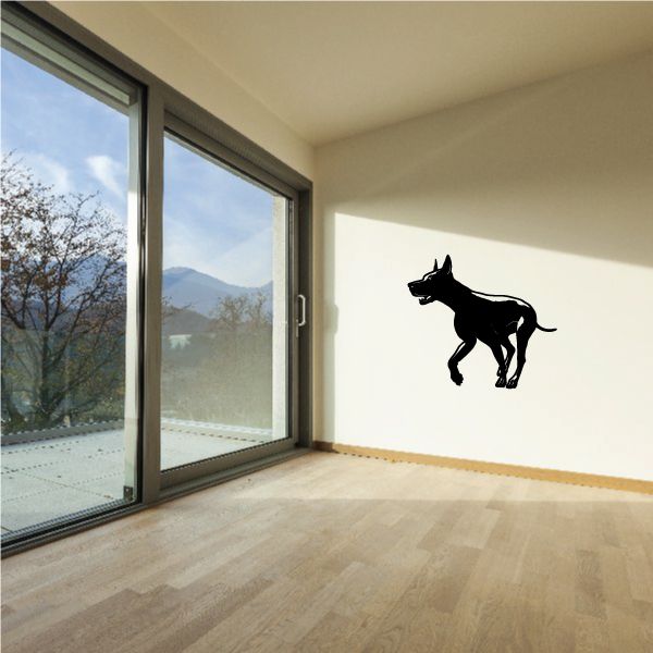 Trotting doberman pinscher decal with black walking silhouette