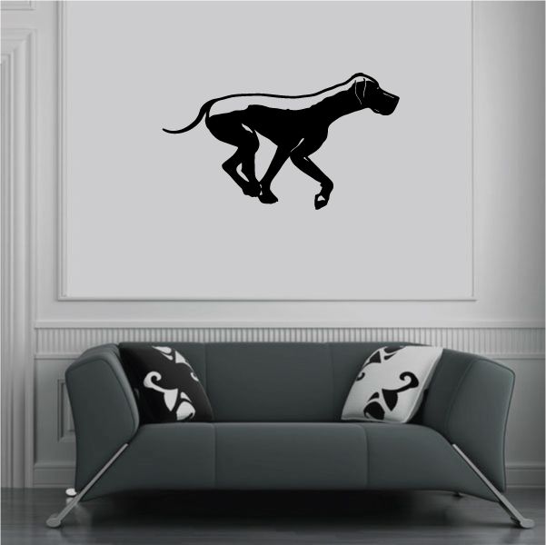 Trotting Great Dane wall decal, black dog silhouette with raised paw and tail