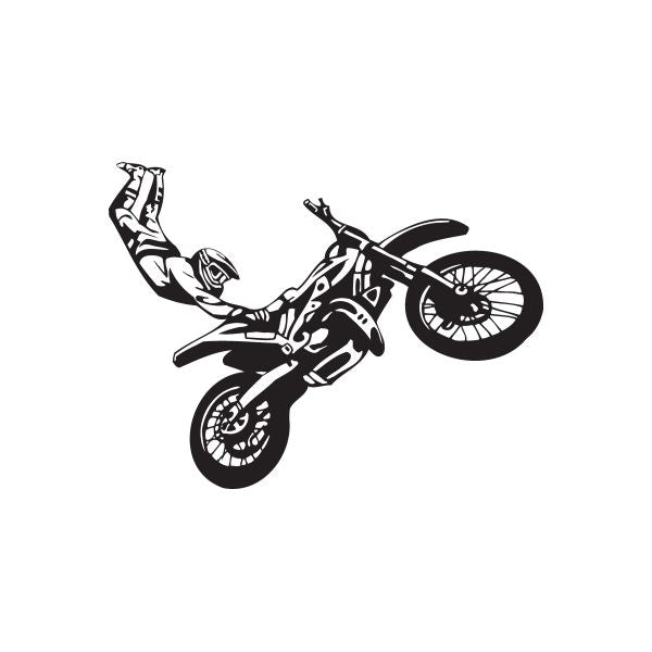 Dirt bike decal featuring rider grabbing handlebars on black and white motorcycle