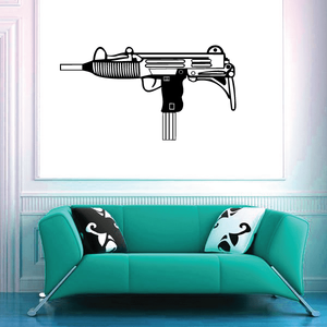 Uzi submachine gun wall decal, detailed line art graphic