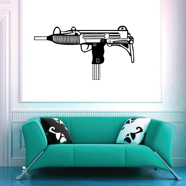 Uzi submachine gun wall decal, detailed line art graphic
