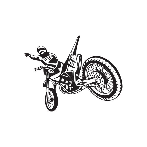 Detailed dirt bike decal with black vector motocross rider and front wheel