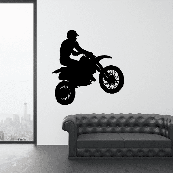 Dirt bike decal with rider silhouette and detailed wheels, black