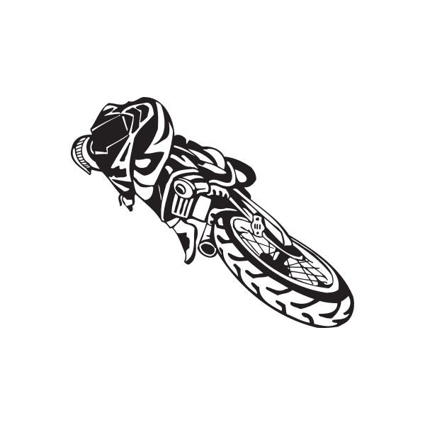 Dirt bike decal with black-and-white motorcycle rider graphic