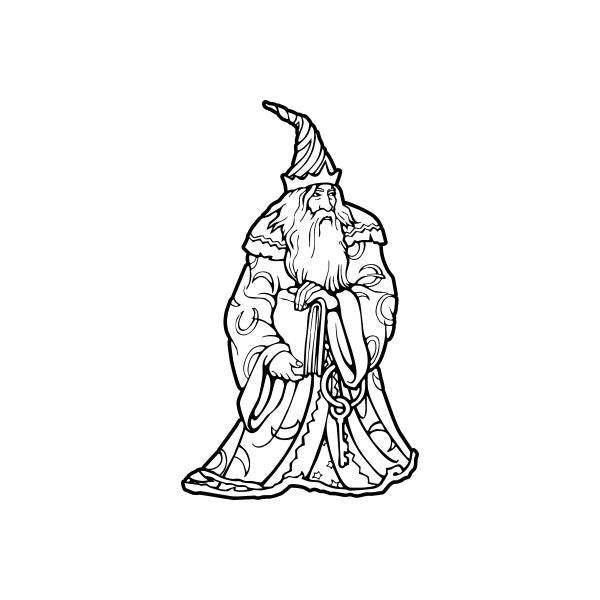 Wizard decal featuring a standing wizard holding a spell book, ornate robe