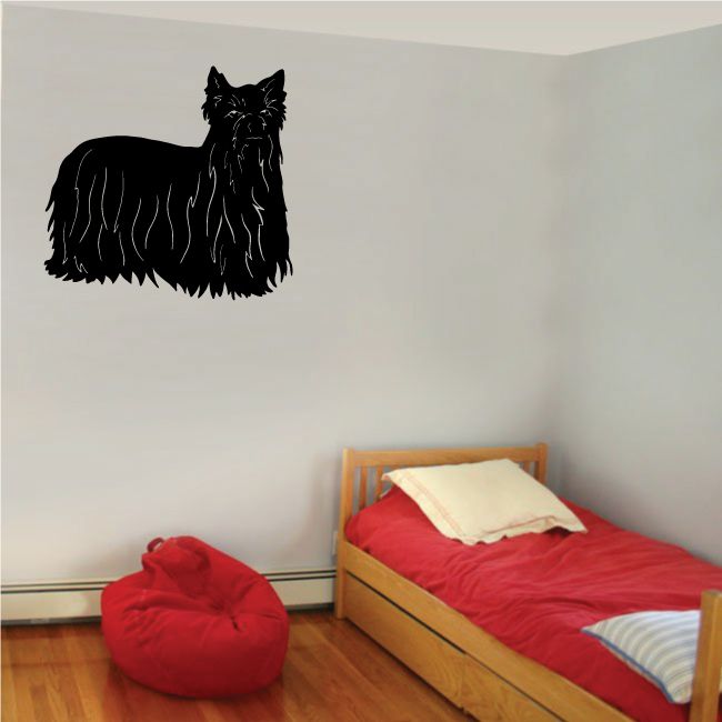 Yorkshire Terrier silhouette decal, black detailed fur outline