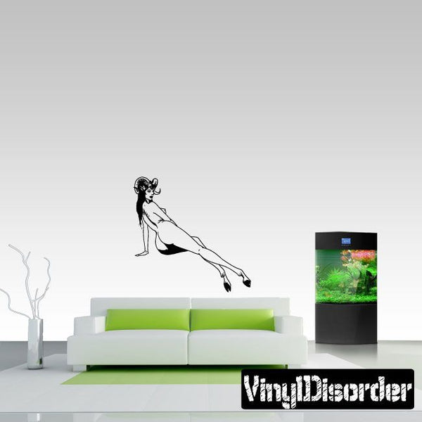 Devil Girl 84 wall decal: black stylized kneeling figure with long hair and tail