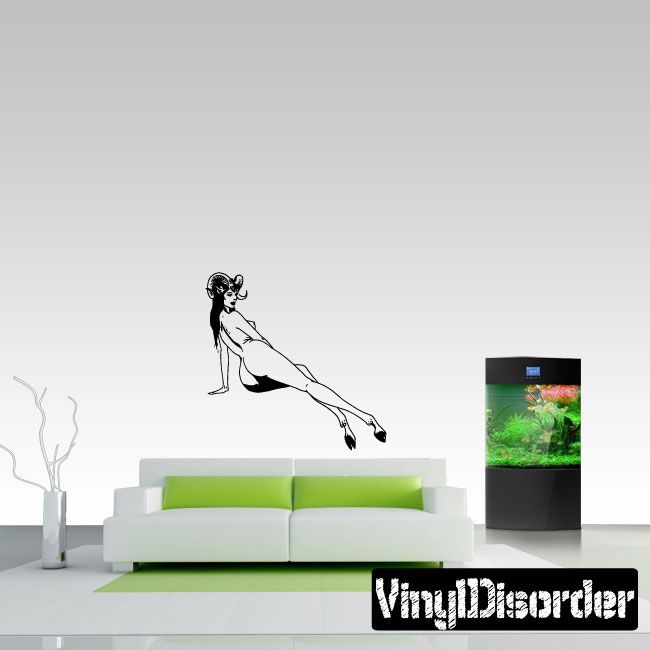 Devil Girl 84 wall decal: black stylized kneeling figure with long hair and tail