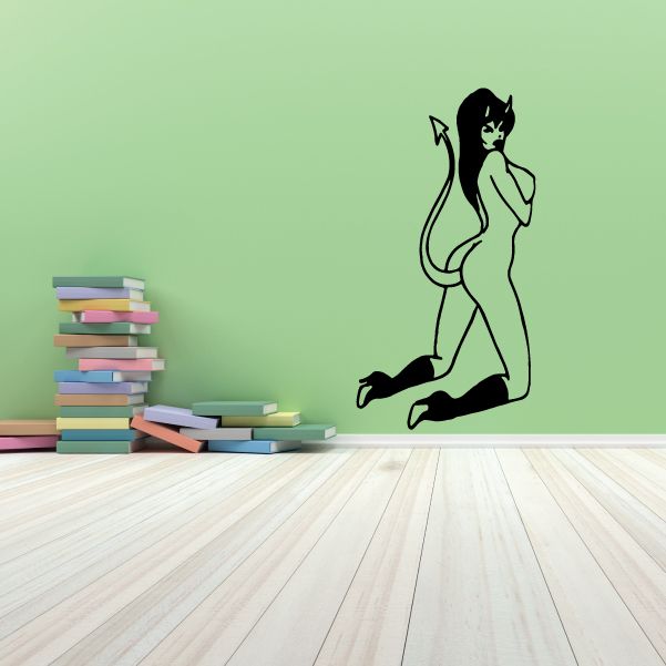 Image of Devil Girl on Knees in Boots Decal