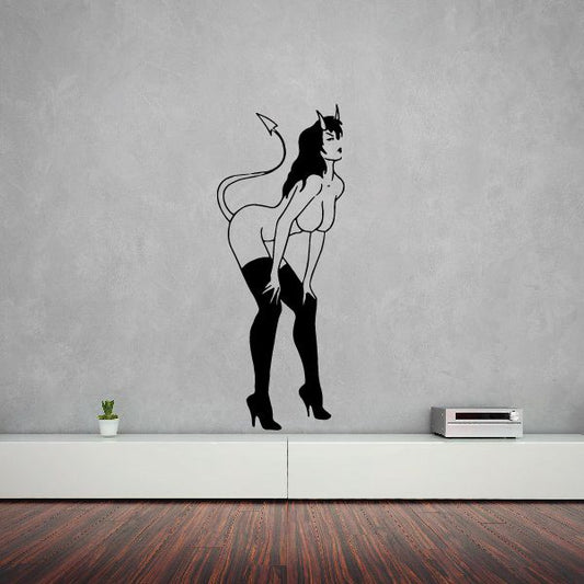 Image of Devil Girl with Hands on Knees Decal