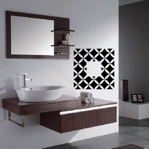 Geometric diamond wall decal in black and white with central cutout square
