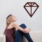 Diamond wedding symbol decal with geometric center line, dark red/brown