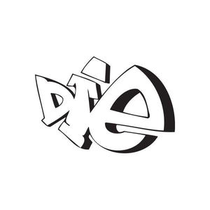 Text graffiti decal, black and white stylized lettering