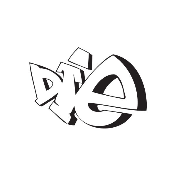 Text graffiti decal, black and white stylized lettering