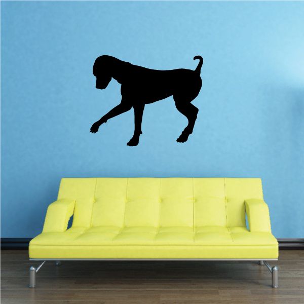 Digging coonhound dog decal, black silhouette of a standing dog