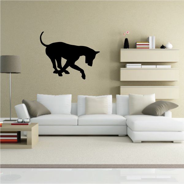 Doberman Pinscher wall decal, black silhouette digging stance