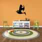 Black bat wall decal sticker with curved wings and tail
