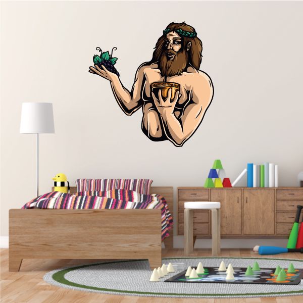 Cartoon bearded Dionysus sticker holding a cup and raised hand