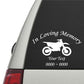 Dirt bike memorial decal with white text and bike silhouette on dark background