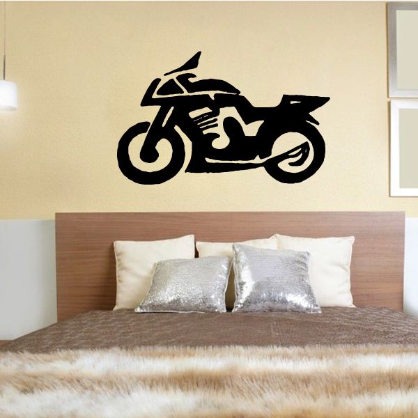 Dirt bike wall decal, black vinyl silhouette of a motocross bike on wall