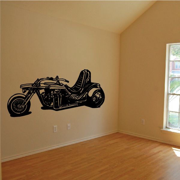 Vinyl dirt bike wall decal, black motorcycle silhouette with detailed engine lines
