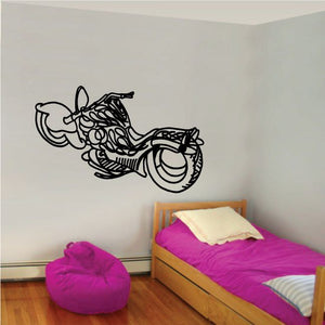 Dirt bike wall decal, black outline vinyl sticker with rugged off-road style rider
