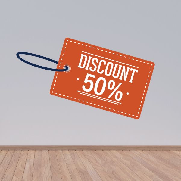 Image of Discount 50% Retail Discount Sign Wall Decal - Vinyl Decal - Car Decal - Idcolor039