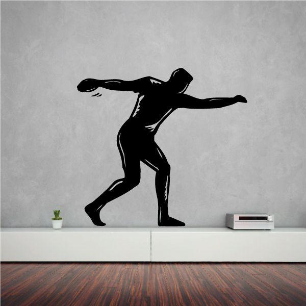 Discus thrower wall decal, vinyl sticker with black athletic silhouette