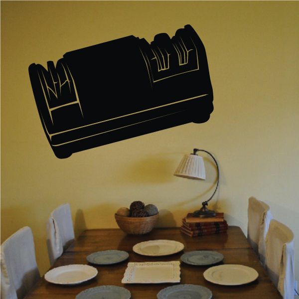Black wall decal with gold-lined rack design