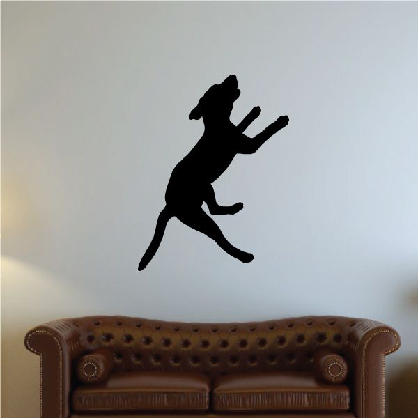 Diving coonhound decal with black dog silhouette mid-dive