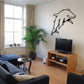 Dolphin wall decal in black outline with splashing waves