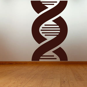 DNA decal with dark red stylized double helix on light surface