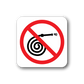 No fire extinguisher sticker with red prohibition symbol and extinguisher icon