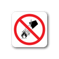 Safety sticker: red no-water-on-fire symbol with flame icon