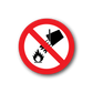 No water on fire sticker with red slash, flame and water icon
