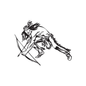 Native American archer decal with feathered headdress, running with bow