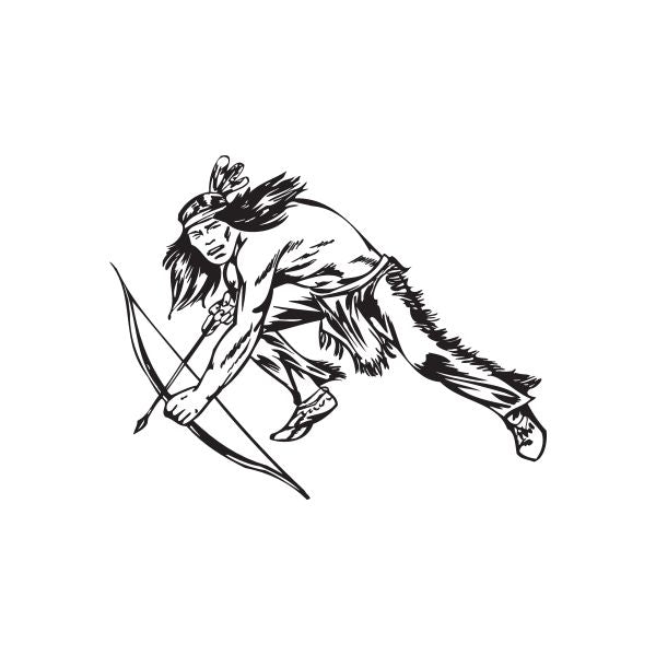 Native American archer decal with feathered headdress, running with bow
