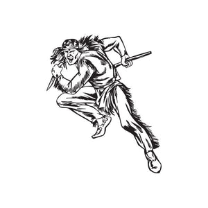 Native American warrior decal, black silhouette with raised weapon and headdress